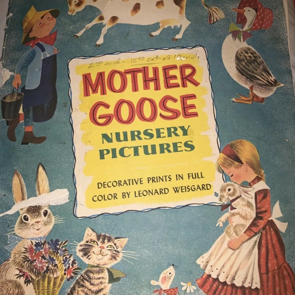 Set of 5 Vintage 1957 Mother Goose Penn Prints NY
